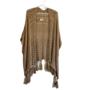Soft Surroundings Loose Knit Poncho Asymmetrical Arm Holes Fringe Sz  L/XL